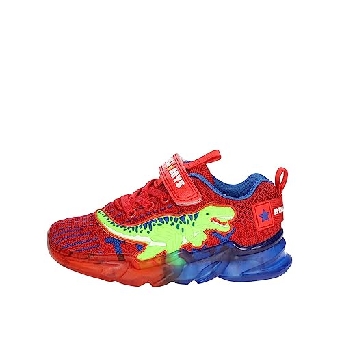 Bull Boys AL3212 Rouge - Baskets Lumineuses à Motif T-Rex pour Enfant