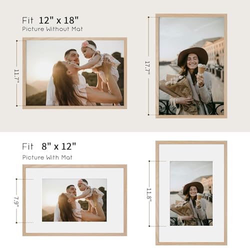 12x18 Oak Wood Picture Frame - Minimalist 12x18 Poster Frame, 12"x18" Picture Frame Wood, Natural Solid Wooden Picture Frames for Wall Art Photo and Prints(1 Pack, Beige)