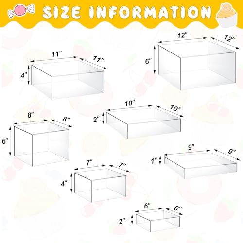 Leinuosen 7 Pcs Large Buffet Risers Set 6" to 12" Acrylic Display Box Catering Dessert Table Riser Food Display Decorative Stand with Hollow Bottom for Catering Supplies(Clear, Square) - Image 4