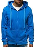 OZONEE Herren Kapuzenpullover Sweatjacke Sweatshirt Farbvarianten Kapuzenjacke Kapuzenpulli mit Reißverschluss Langarm Hoodie Sport Style Casual Fitness Training Basic 02B BLAU L