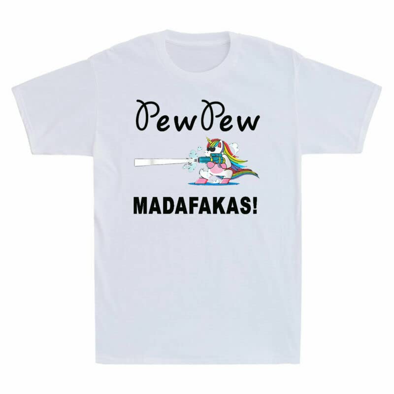 Unicorn Pew Pew Pew Madafakas Men's T Shirt Unicorn Crazy Pew Short Sleeve Tee White716 2XL