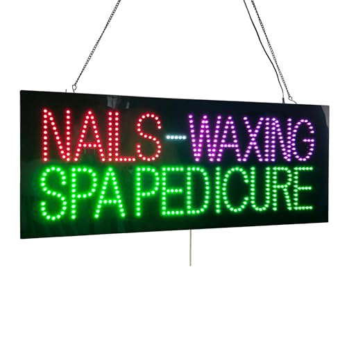 Radytte Nails Waxing Spa Pedicure Sign, 32"x13", Commecial Display for Nail Salon, Beauty Spa, Hair Waxing Studio, High Brightness, Multiple Light Flashing Modes, Wall Window Storefront Decor