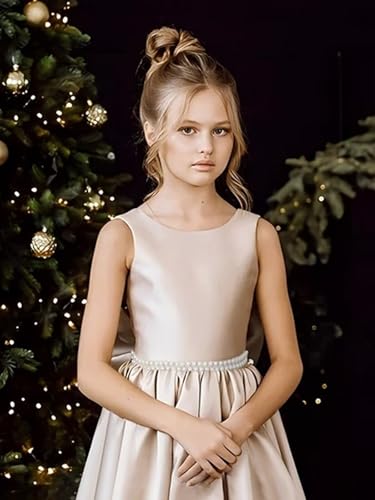 Satin Flower Girl Dresses for Wedding A Line Pageant Princess Ball Gowns with Bow Long A Line Girls Wedding Dress4