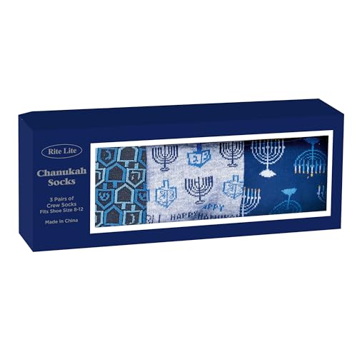 Rite Lite Chanukah Socks - 3 Pairs of Chanukah Crew Socks Size 8-12 Hanukkah2