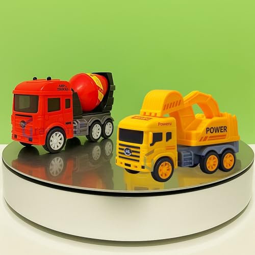 GRAPHENE Construction Vehicle Truck Push & Go Playset Friction Powered Truck for Kids Age 2+ Year Unbreakable Realistic Toy Truck Set of 2 with Random