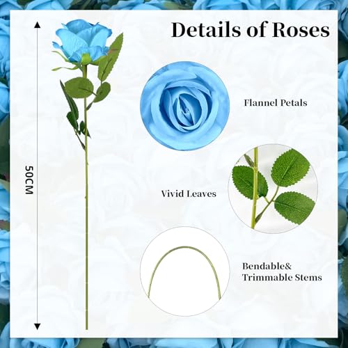 DECEED 造花 バラ ローズ 薔薇 10本セット 花束 バレンタインデー ブーケ 母の日 結婚式 誕生日 花径7cm×長さ50cm（ライトブルー） [2]