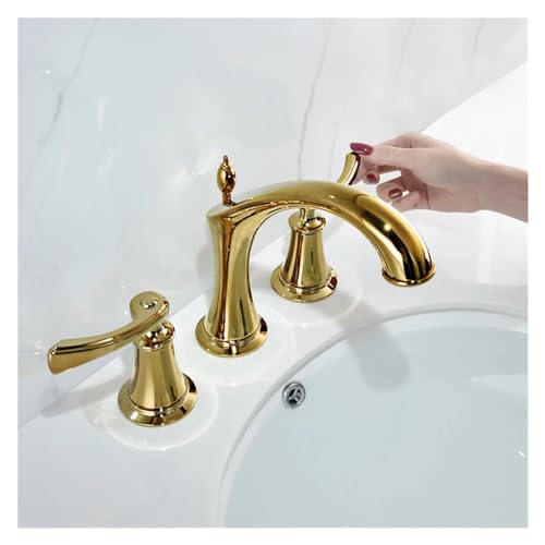Grifo de lavabo retro en latón dorado con doble manija elegante 6