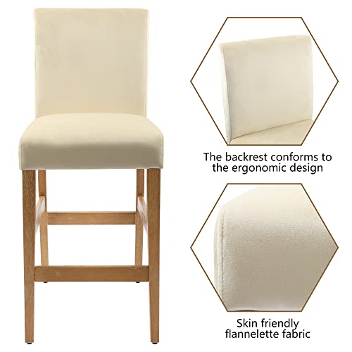 Set Of 2 Bar Stools Kitchen Stools Height 27 Inches Velvet Upholstered Stools With Wooden Legs (Beige) #TOP3