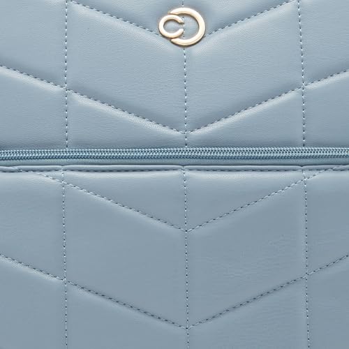 Image of Caprese Julie Laptop Bag Powder Blue Chic Quilted Office Handbag, fits 16 inch Laptop with smart Sleeve, Adjustable Strap, Ideal for Work