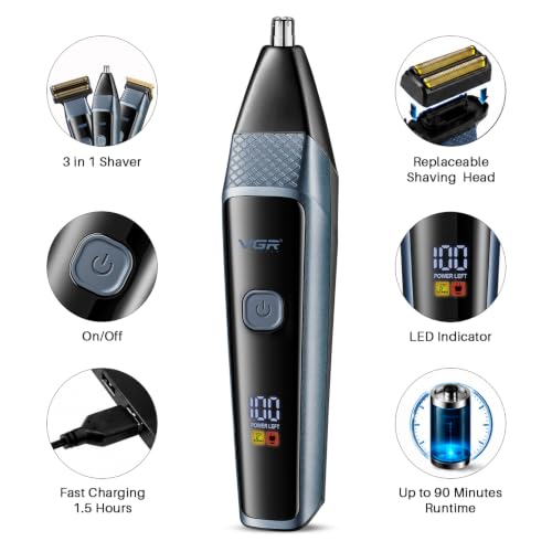 Image of VGR VL-366 Limited Edition 3-in-1 Grooming Kit for Men & Salon with 90 min Long Runtime | Powerful 600mAh Lithium Battery | All-in-One Trimmer kit for Face, Nose, Ear, and Body Grooming (Blue)