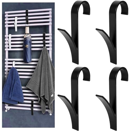 QSWY 4 Pcs Aluminum Radiator Hooks for Towels - Round Heating Towel Holder for Bathroom and Kitchen (Black)