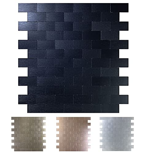 Xuaniny Peel And Stick Metal Backsplash Tiles, Self Adhesive Brushed Aluminum Subway 3D Wall Sticker For Kitchen Bathroom (12"X11.02") (5, Black Brushed) #TOP1