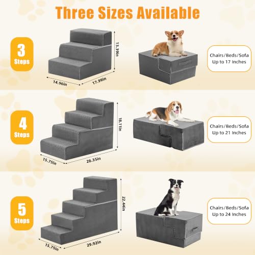 Image of NEWBULIG 5-Step Dog Stairs, 22.5 inch H Dog Steps for High Bed, Grey | Non-Slip Sturdy Pet Steps for Small Dogs and Cats, Pet Ramp for Sofa and Chair Indoor - Grey