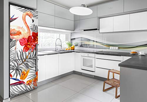 Vinilo para refrigerador de 70x190 cm con diseño de flamencos y flores 3