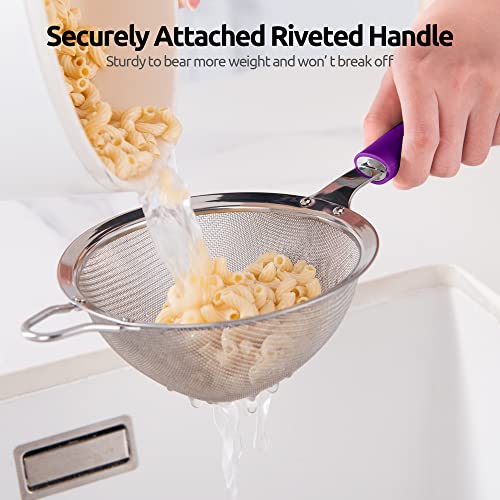 Image of 18 /8 Stainless Steel Mesh Strainer: U-Taste 5.5 Inch Kitchen Fine Mesh Sieve Food Colander with Riveted Sturdy Silicone Handle and 30 Mesh Hole for Straining Flour, Pasta, Fruit, Quinoa (Purple)
