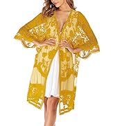 Romanstii Women's Lace Cardigan Floral Crochet Sheer Beach Cover Ups Long Kimono