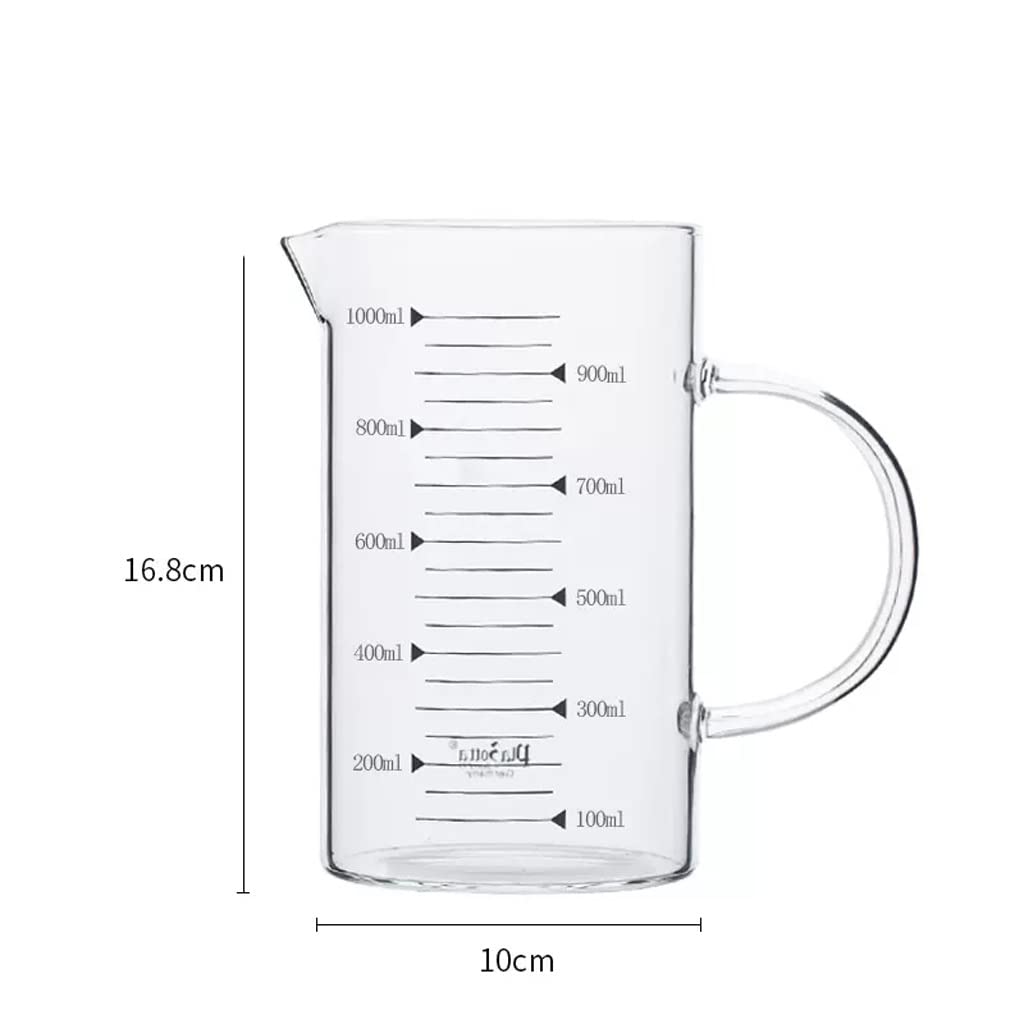 Taza medidora con Escala para Uso doméstico Ml Cocina Hornear Leche Medición de Agua Vasos de Vidrio de borosilicato Alto Durable (1000ml)
