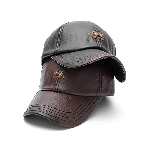 Adjustable Men's Baseball Cap Golf Cap Dad Hat Cowhide Leather Hunting Hat For Fall Winter Outdoor Sports Hat Black #TOP6