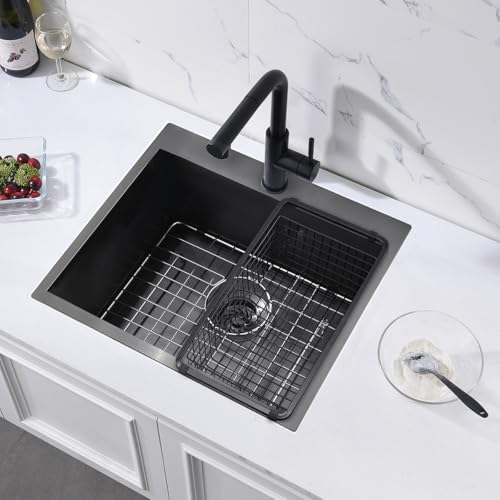 Fregadero negro de cocina calibre 16 en acero inoxidable bajo encimera 21x18 pulgadas 5