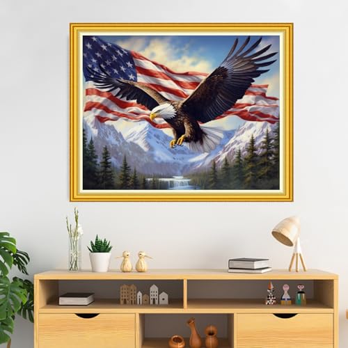 Image of DMCVIVR Stamped Cross Stitch Kits for Beginners Adults Needlepoint Kits for Beginners Embroidery Kits for Adults Crossstitch Kit for Beginners 11CT-Eagle Flag 16x20 inch, ArtKits14