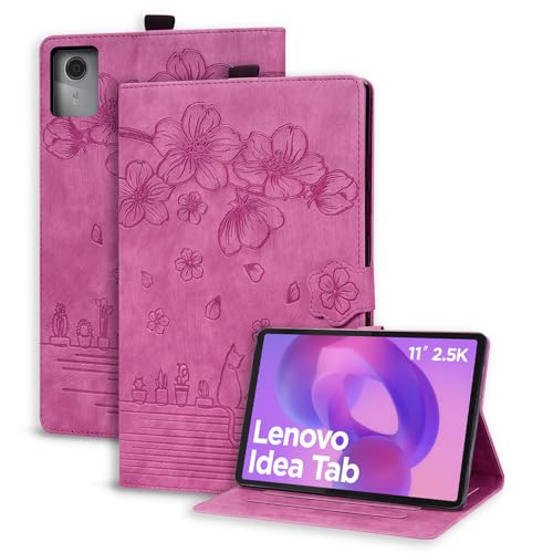 Succtopy Custodia per Lenovo Idea Tab 2025 11 Pollici TB-336ZU TB-336FU Cover Protettiva con Funzione di Supporto Case in Pelle PU con Portapenne per Lenovo Idea Tab 11 Pollici 2025 Rosso Rosa