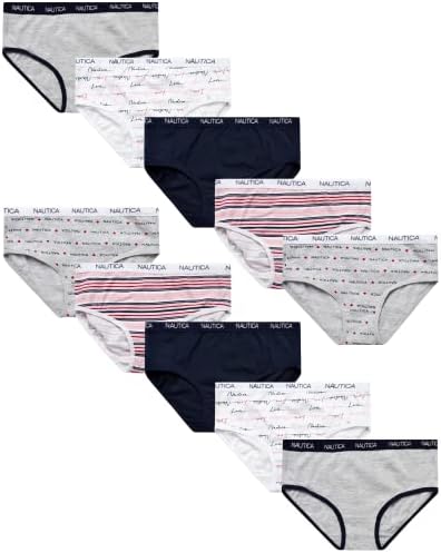 Nautica Girls' Underwear - Stretch Cotton Briefs (10 Pack), Size XS, Navy/Heather Grey/Pink Stripe