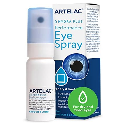 Artelac Eye Spray, Hydra Plus Performance Dry Eye Spray, Dry Eyes Treatment, Immediate Relief Eye Spray For Tired And Dry Eyes, Preservative Free Eye Mist, Eye Spray For Itchy, Gritty Eyes, 10ml Cover