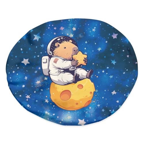 Image of Blue Galaxy Sleeping Cap for Kids Cute Capybara Print Beanie Sleep Hats with Elastic Wide Band Kids Satin Bonnet Adjustable Night Heawear Hat for Curly Natural Hair