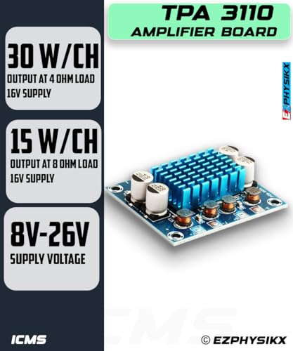 Image of TPA3110, TPA 3110 D2 30W+30W 2.0 Channel Stereo Audio Power Amplifier Board, DC 8-26V 3A For Car & vehicles, Home,PC,TV, Speaker with Speaker Protection. QTY- 1