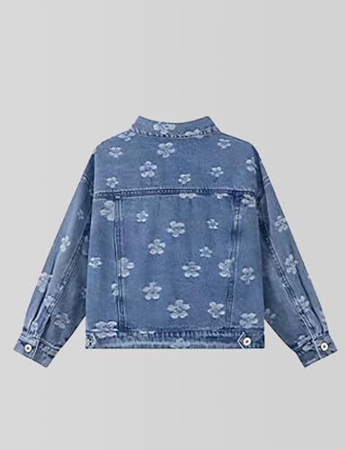 5-12Years Girls Denim Outerwear Jacket Cute Flower Pattern Long Sleeve Jeans Jacket Loose Collared Jacket Teen Gifts2