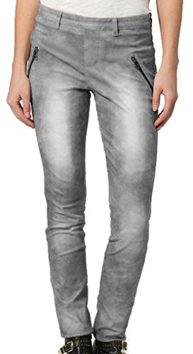 Motorbike Style snug fit, Leather Jean, Trouser, Pants, Distressed Leather Gray Color