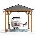 Sunjoy Hardtop Gazebo 9 x 9 ft. Cedar Framed Wood Gazebo with Brown Steel & Polycarbonate Pyramid Hip Roof and Ceiling Hook for Garden, Backyard Shade, Brown Roof + Natural Wood Frame