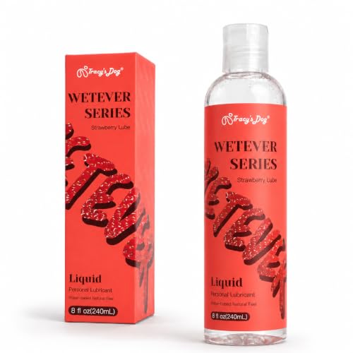Tracys Dog Water-Based Strawberry Flavored Lube - Personal Lubricant for Men Women & Couples - Non-Sticky Easy to Clean Travel Size 8 fl Oz