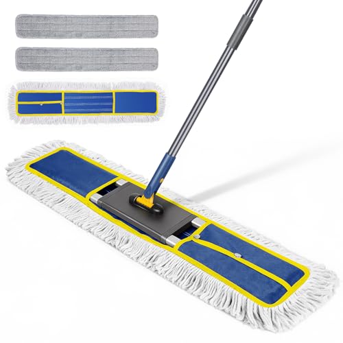 Thihome Balai Serpillère, 90cm Grande Balai Plat avec Manche Téléscopique, Coton Serpillere Professionnel avec 2 Microfibre Tampons pour Centre Commercial,...