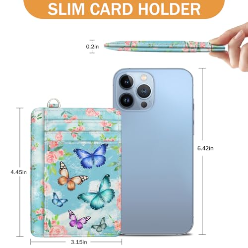 Image of Yonlevres Credit Card Holder Slim RFID Wallet Women Small Butterfly Travel | Front Pocket, Handy, RFID Blocking, Woman Girls Ladies Gifts, D-ring for Keychain,Thin Mini Card Case, ID Window, PU Leather