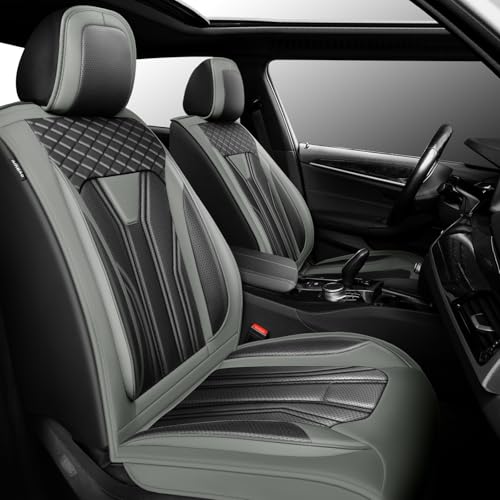 Conjie Fit CX-50 Car Seat Covers Compatible with Mazda CX-50 2023-2025 - （2 Front Seat） Premium Leather， Waterproof Breathable，All-Weather Seat Cushion Protecto & Airbag Compatible (Gray & Black)