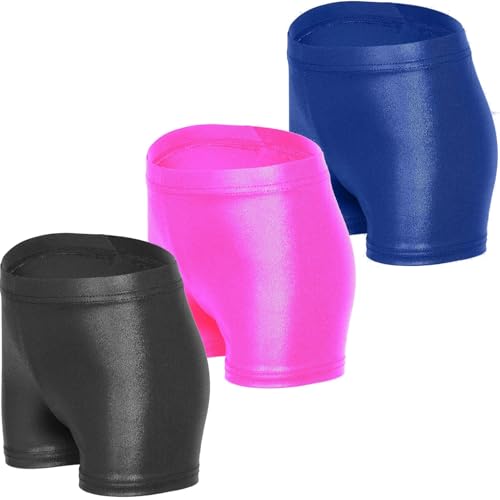 iLover Shorts de ginástica atlética para meninas com glitter e dança, Preto/Azul/Rosa Vermelha, 8-9
