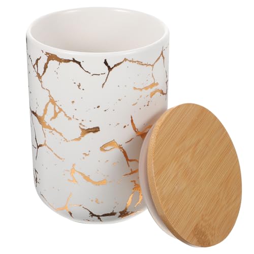UTHCLO Barattolo sigillato tiene barattoli di stoccaggio barattolo di caramelle Titolare barattoli con coperchio barattolo di tè sfuso contenitore per alimenti in ceramica Di legno bianca