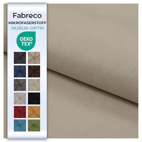 Fabreco NUBUK Polsterstoff Meterware 3 M x 148 cm breit, 100% Polyester, Gewicht 300 g/lfm, Microfaser, Velourleder ideal als oder Möbelstoff für Sofakissen, Polsterbezüge - Hellbeige
