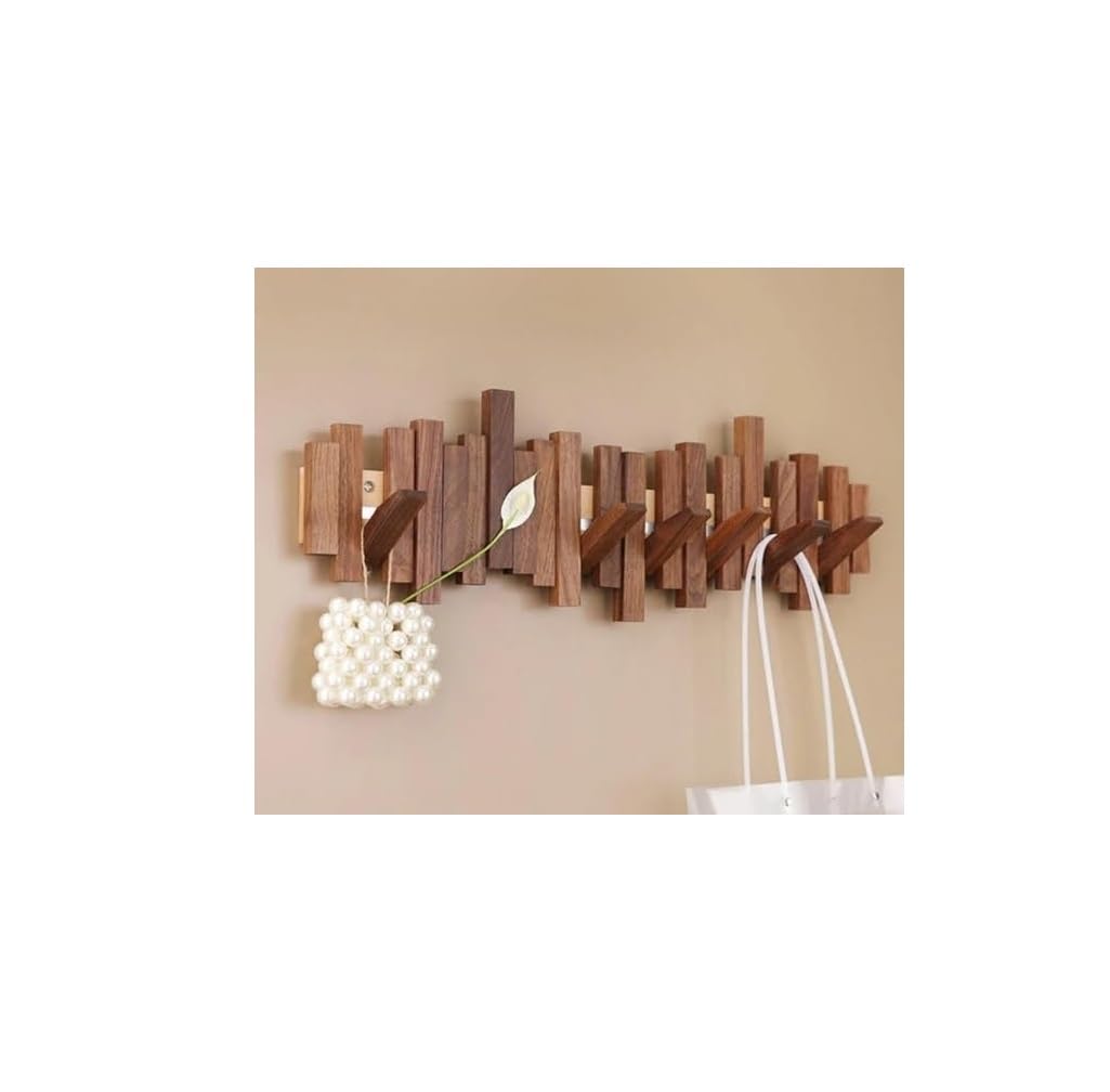 KALAHARI Modern Wooden Wall Mount Coat Rack, Decorative Hanging Organizer with Multiple Hooks, Natural Wood Finish, Space-Saving Design for Entryway, Hallway (8 Hook)