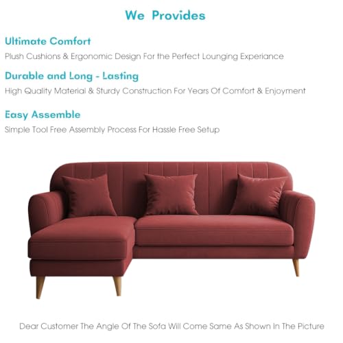 Image of Atticus LHS 4 Seater L Shape Sofa Set with Ottoman for Living Room (Maroon Fabric) Premium Fabric Sofa Set