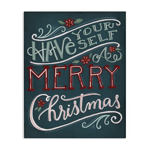 Merry Christmas Phrase Floral, 24 x 30 Inch Canvas Wall Art