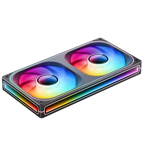 Image of JONSBO ZB-240B PC Case Fan, Silent Computer Fan with Axis & 4-Sides Infinity Mirror, All-in-One, Single Frame Unit with 2x120mm ARGB Fans, 4 Pin PWM,3Pin ARGB, Fan 2400RPM, 28MM Thick,Black