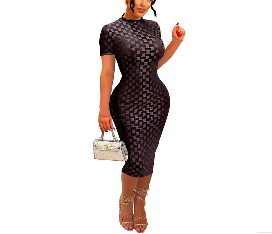 Image of Women's Casual Turtleneck Long Sleeve Elegant Long Dress Lounge Mesh Bodycon Maxi Party Dresses