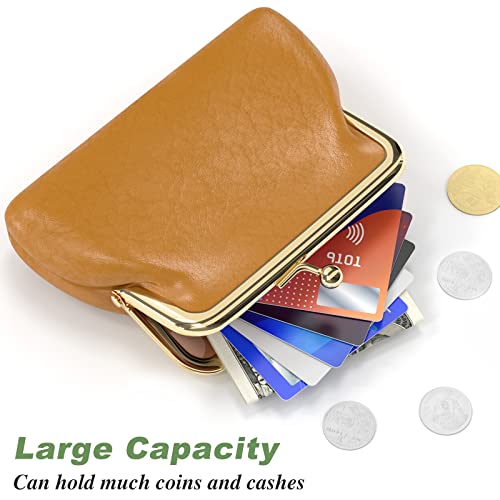 Image of Coin Purse, Small PU Leather Change Purse, Coin Wallet with Clasp, Car Change Holder Pouch for Woman Men Kids Girls, Brown