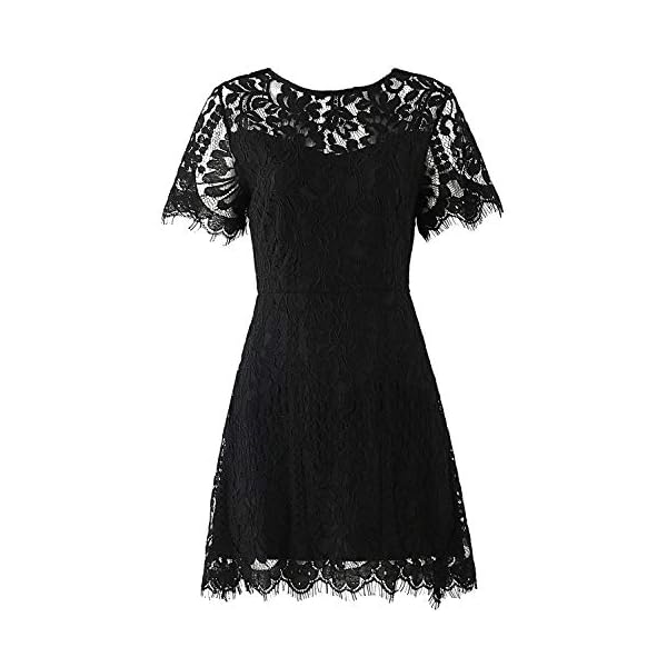 Summer Lace Dresses for Women Casual Party Chic Flattering Short Sleeve Round Neck Wedding Guest A Line Cocktail Dress 910 Black L