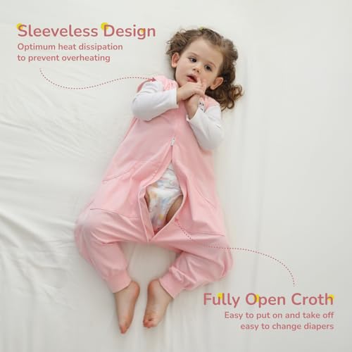 Image of WONDAY Toddler Sleep Sack with Feet, 0.5 Tog Sleeping Sacks for Walking with Legs 12-18 Months 2T 3T 4T 5T (UnicornPink, 2T-3T)