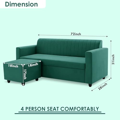 Image of Rosebell Modern L-Shape Velvet Sofa | Right-Hand Four-Seater Sectional Corner Couch with Tufted Back | Elegant Green Sofa for Living Room, Office & Guest Space