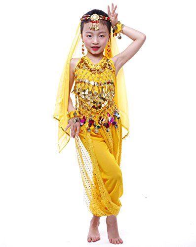 Astage Girls Arabian Princess Costume Belly Dancing Dress Halloween Carnival Set Yellow S #TOP3