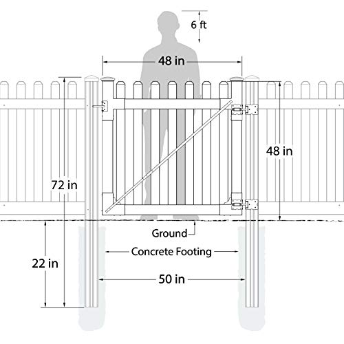 WamBam Traditional 4 by 4-Feet Premium Classic Vinyl Picket Gate with Powder Coated Stainless Steel Hardware - Thumbnail 3